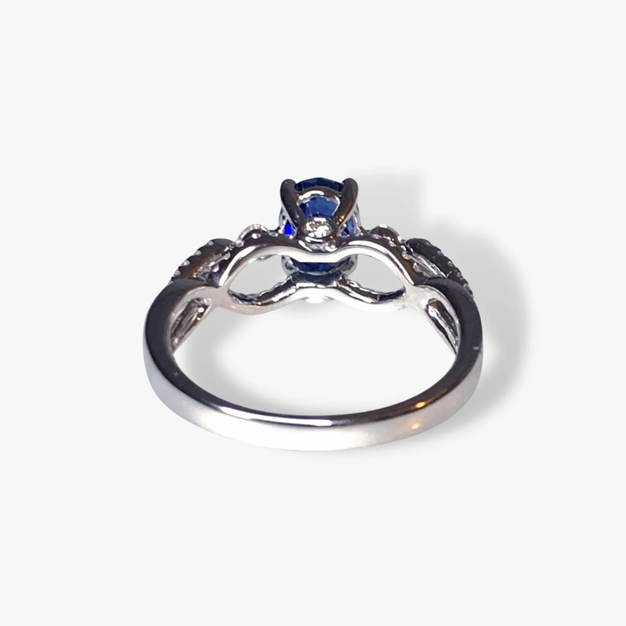 18k White Gold Oval Blue Sapphire and Diamond Twisted Shank Ring