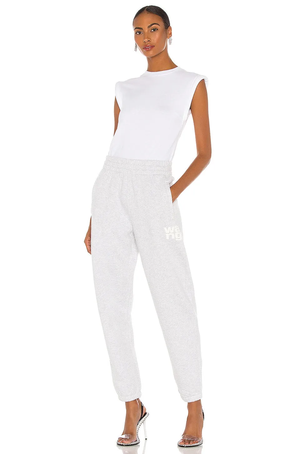 Alexander Wang Foundation Terry Classic Track Pants, Light Heather Gray