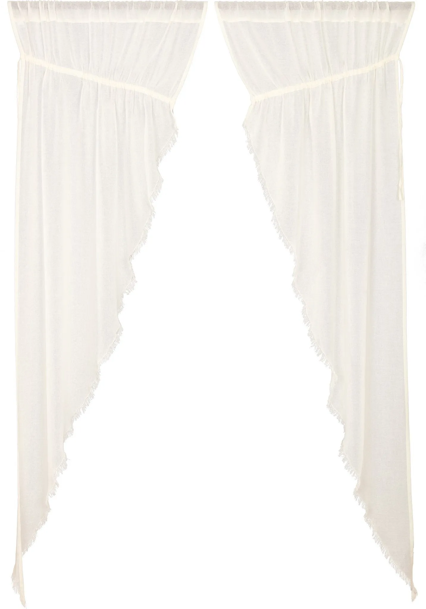 Antique White Fringed Tobacco Cloth Long Prairie Curtains 84"