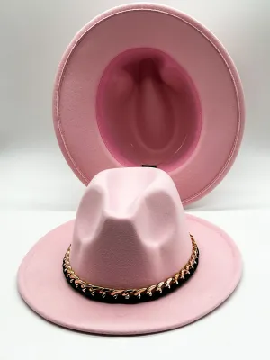 Baby Pink Fedora Hat with Removable Gold Chain Band