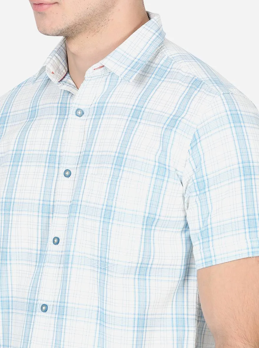 Bright White & Green Checked Slim Fit Semi Casual Shirt | JadeBlue