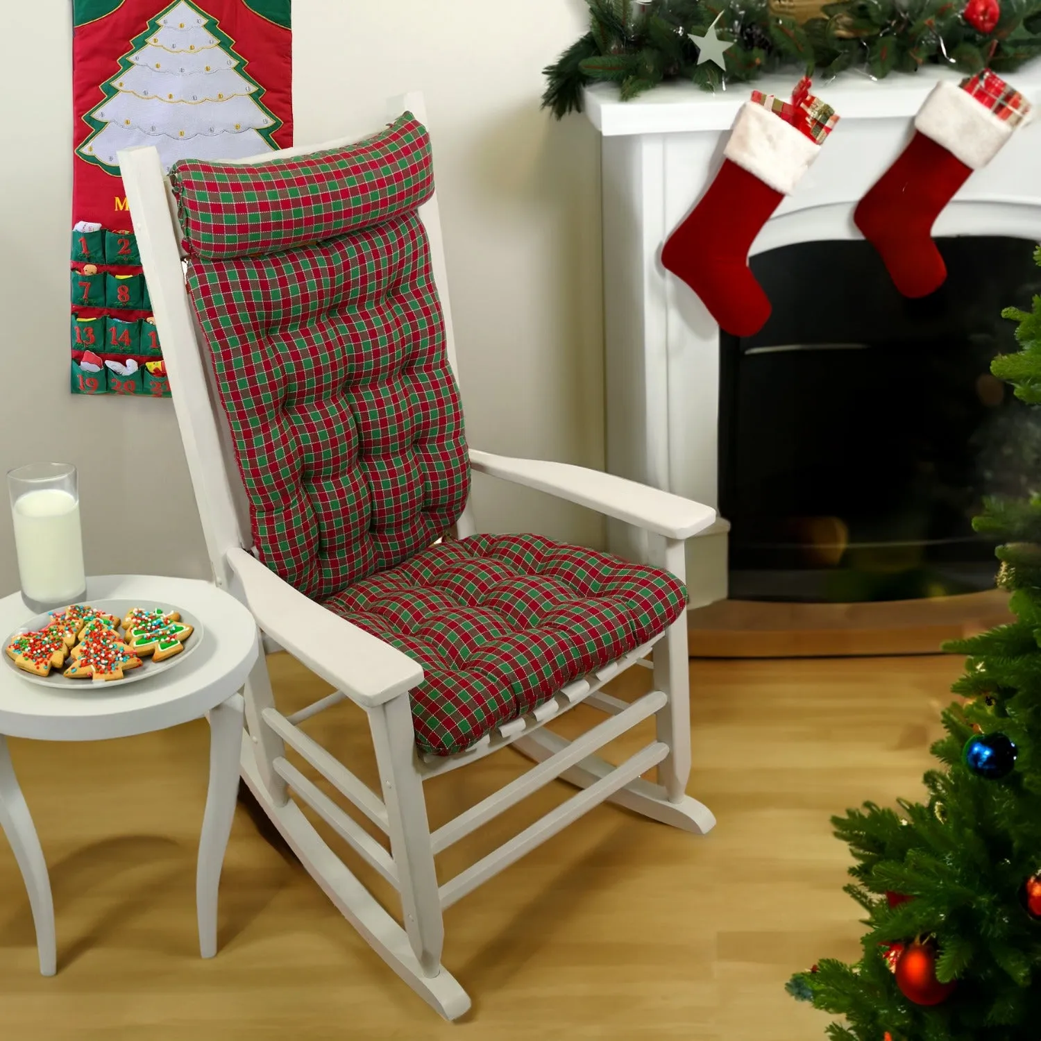Checkers Red and Green Rocking Chair Pad - Latex Foam Fill