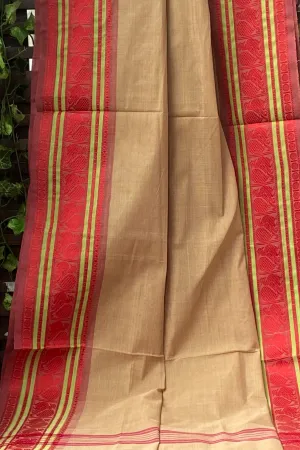 chettinad cotton saree - beige dust & madder gold