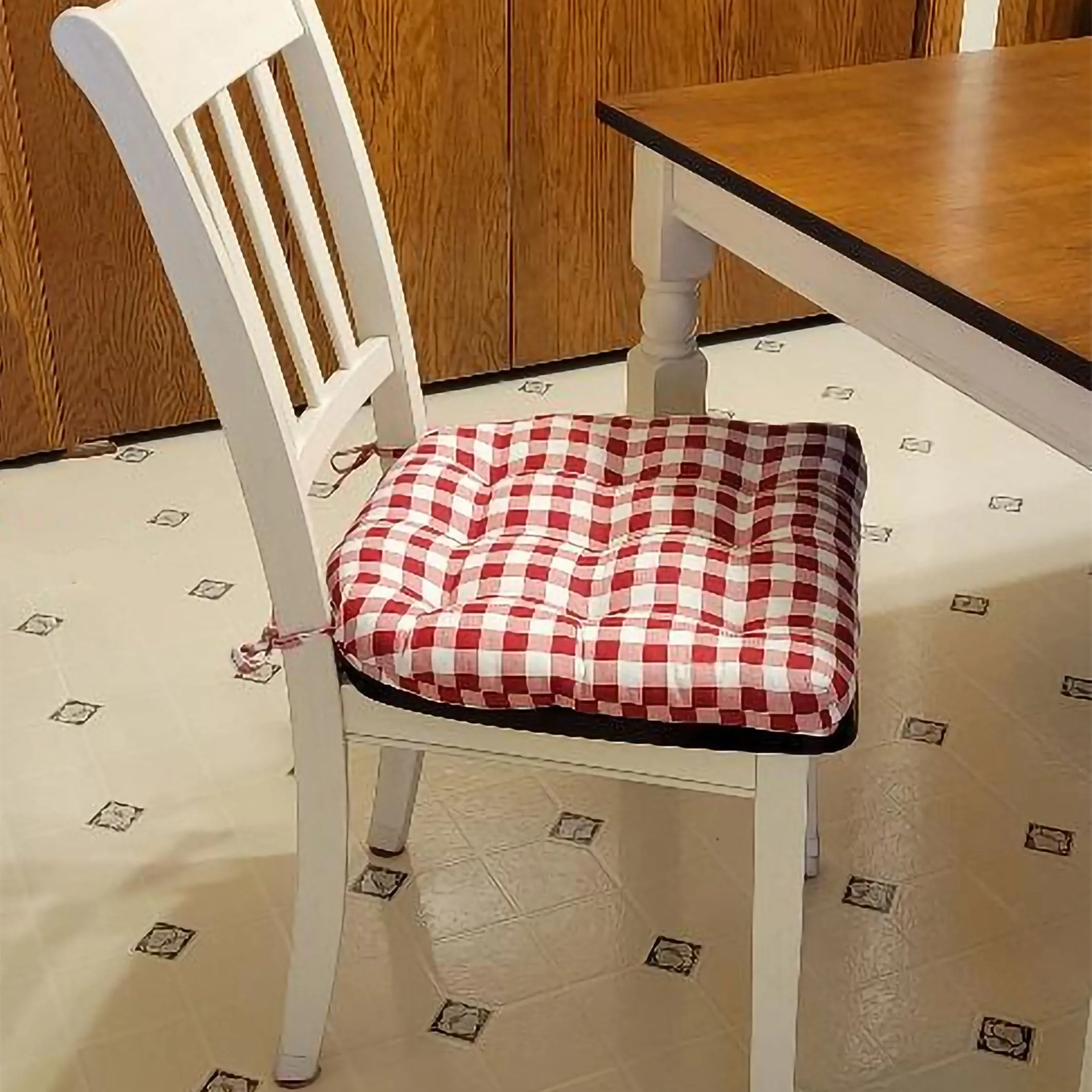 Classic Check Red Dining Chair Pads - Latex Foam Fill