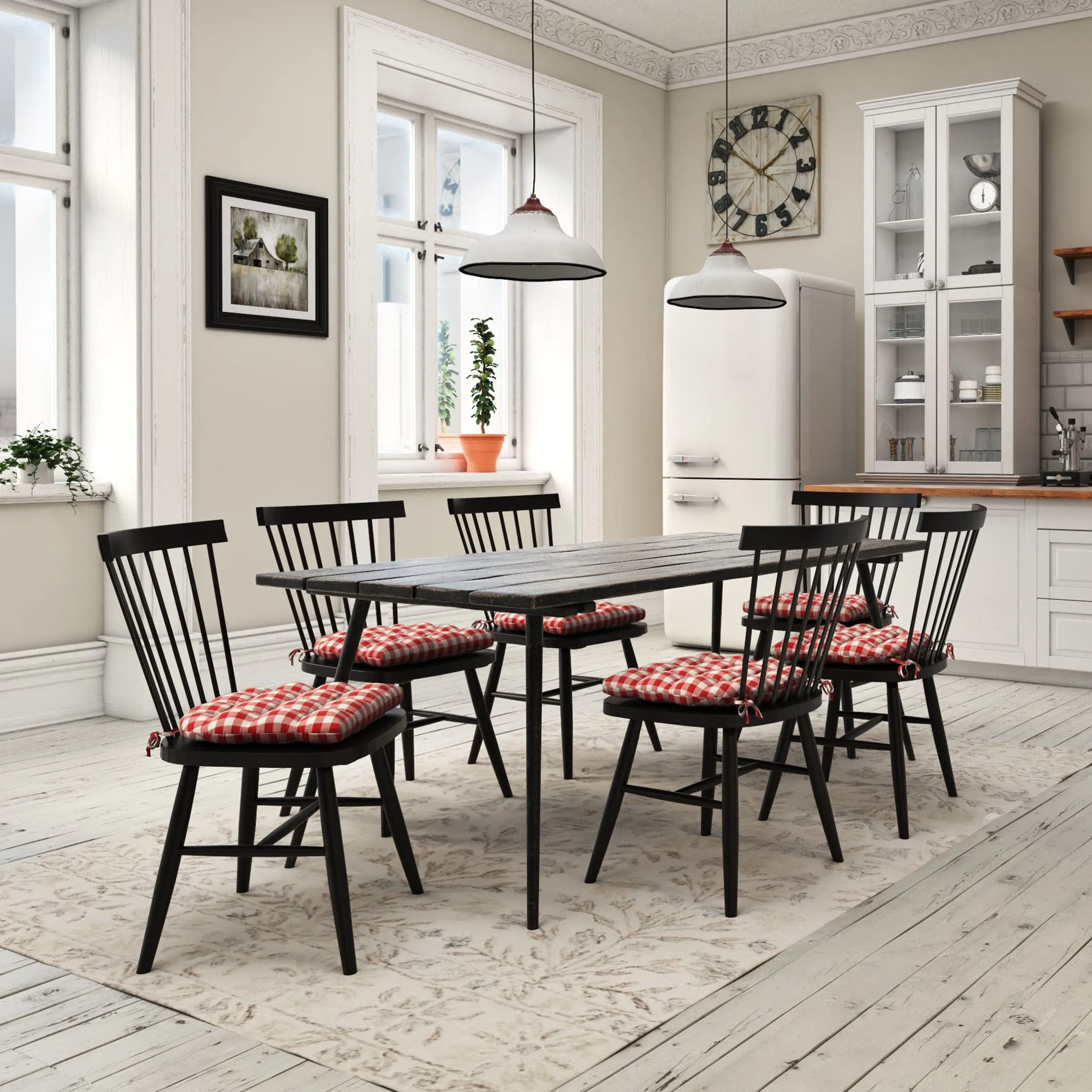 Classic Check Red Dining Chair Pads - Latex Foam Fill