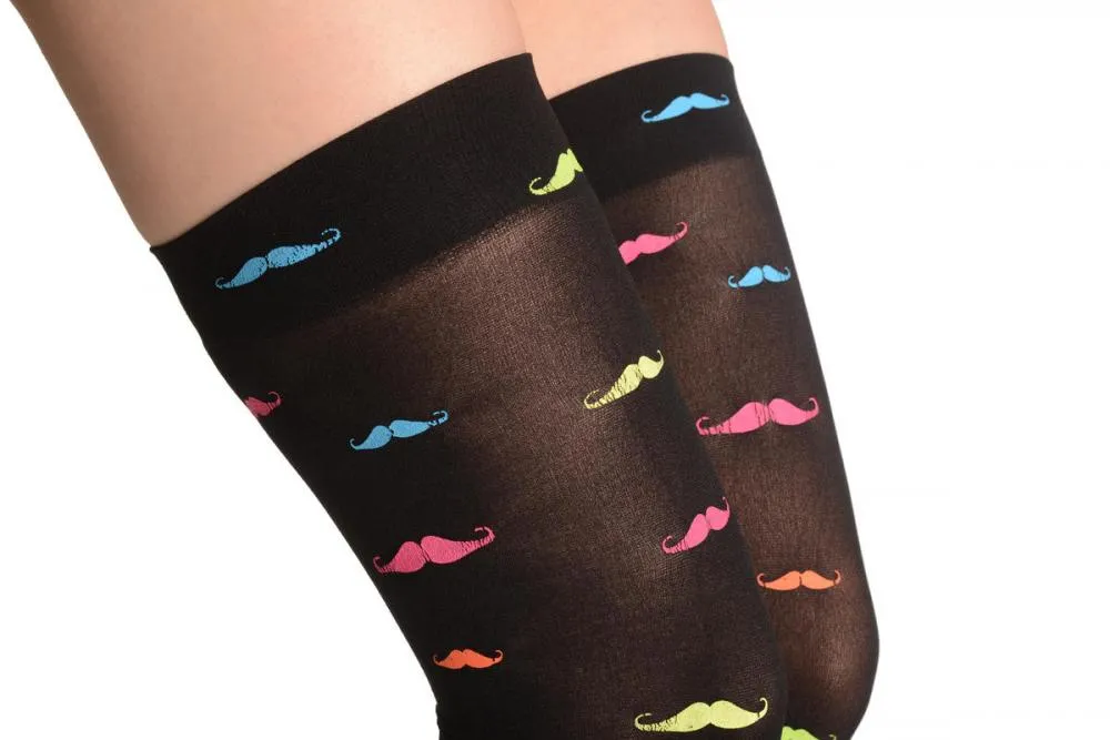 Colourful Moustaches On Black