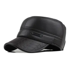 Faux Leather Military Cap with Ear Flaps