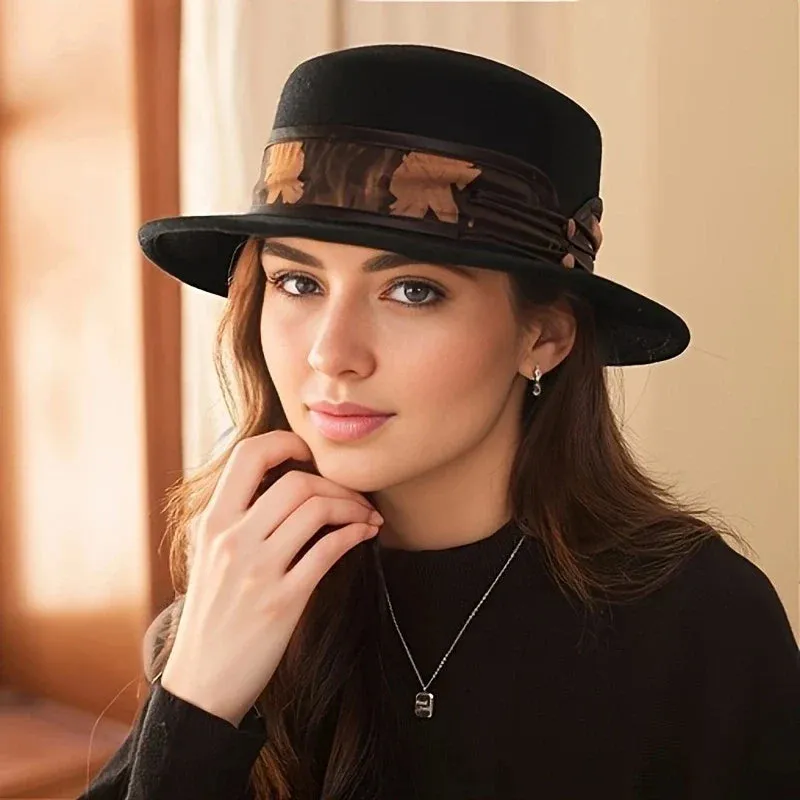 French Style Wool Fedora Sun Hat for Autumn & Winter