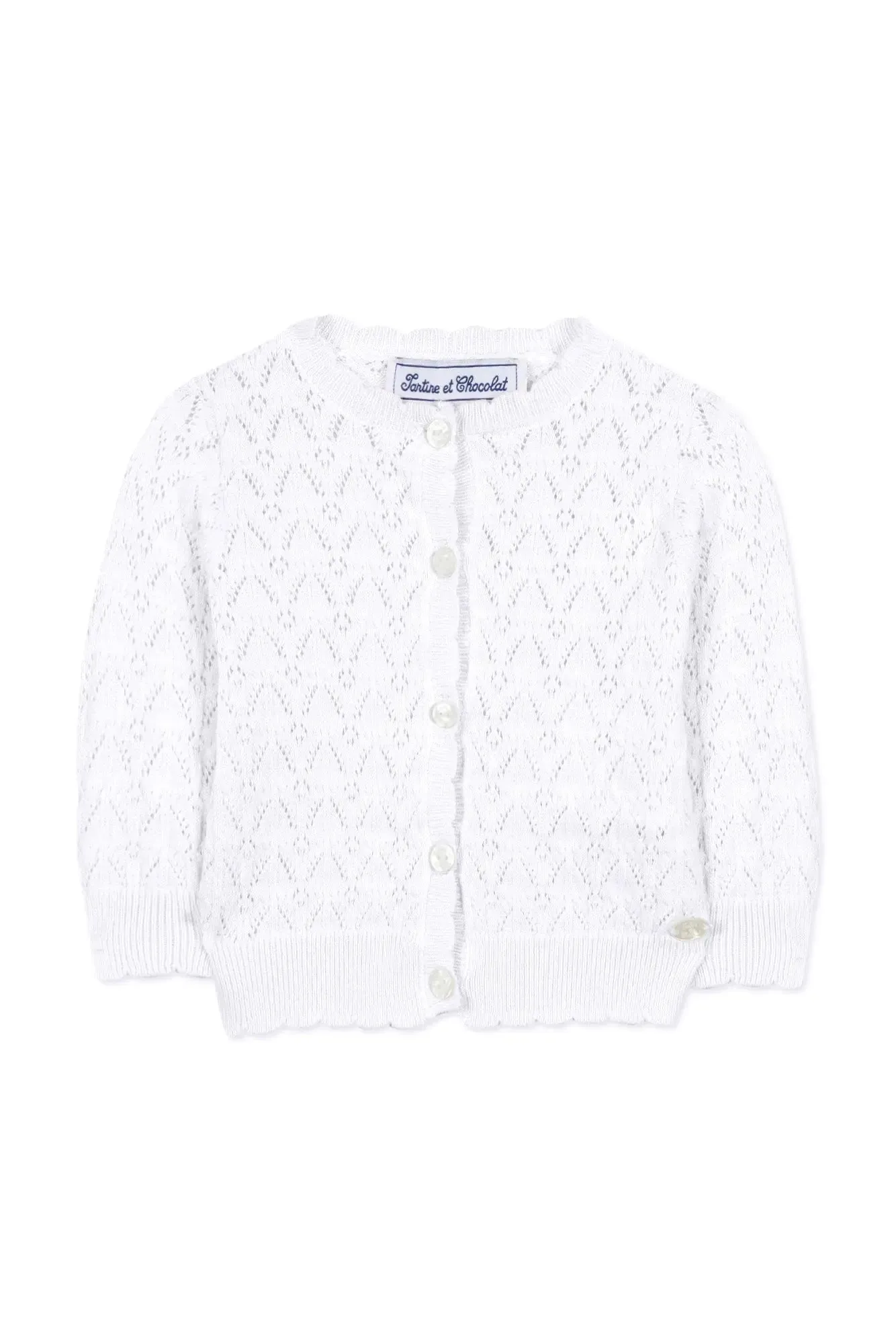 Girl's white knitted openwork cardigan
