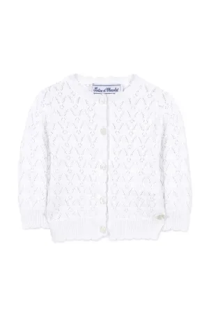 Girl's white knitted openwork cardigan