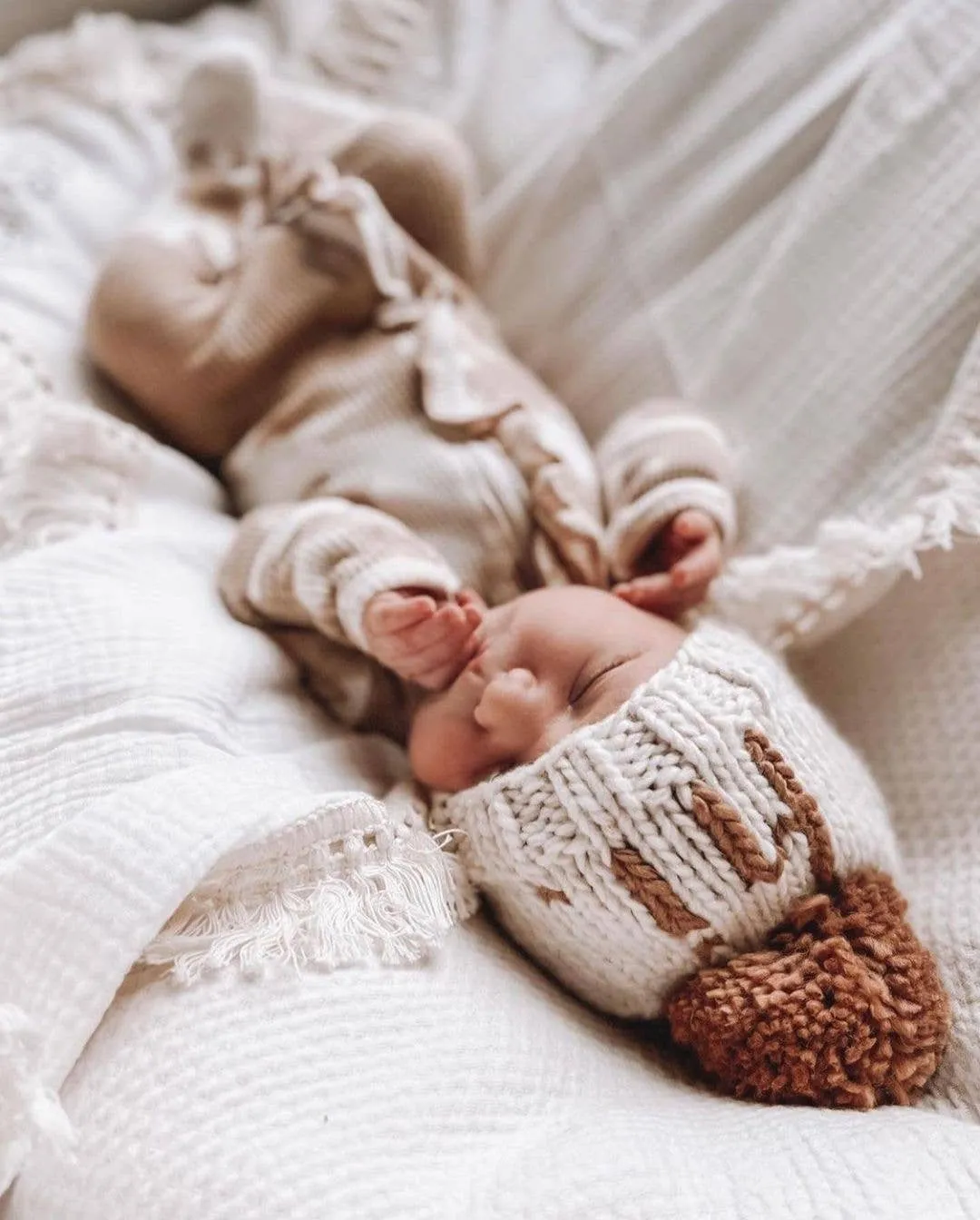 hi. Pecan Hand Knit Beanie Hat