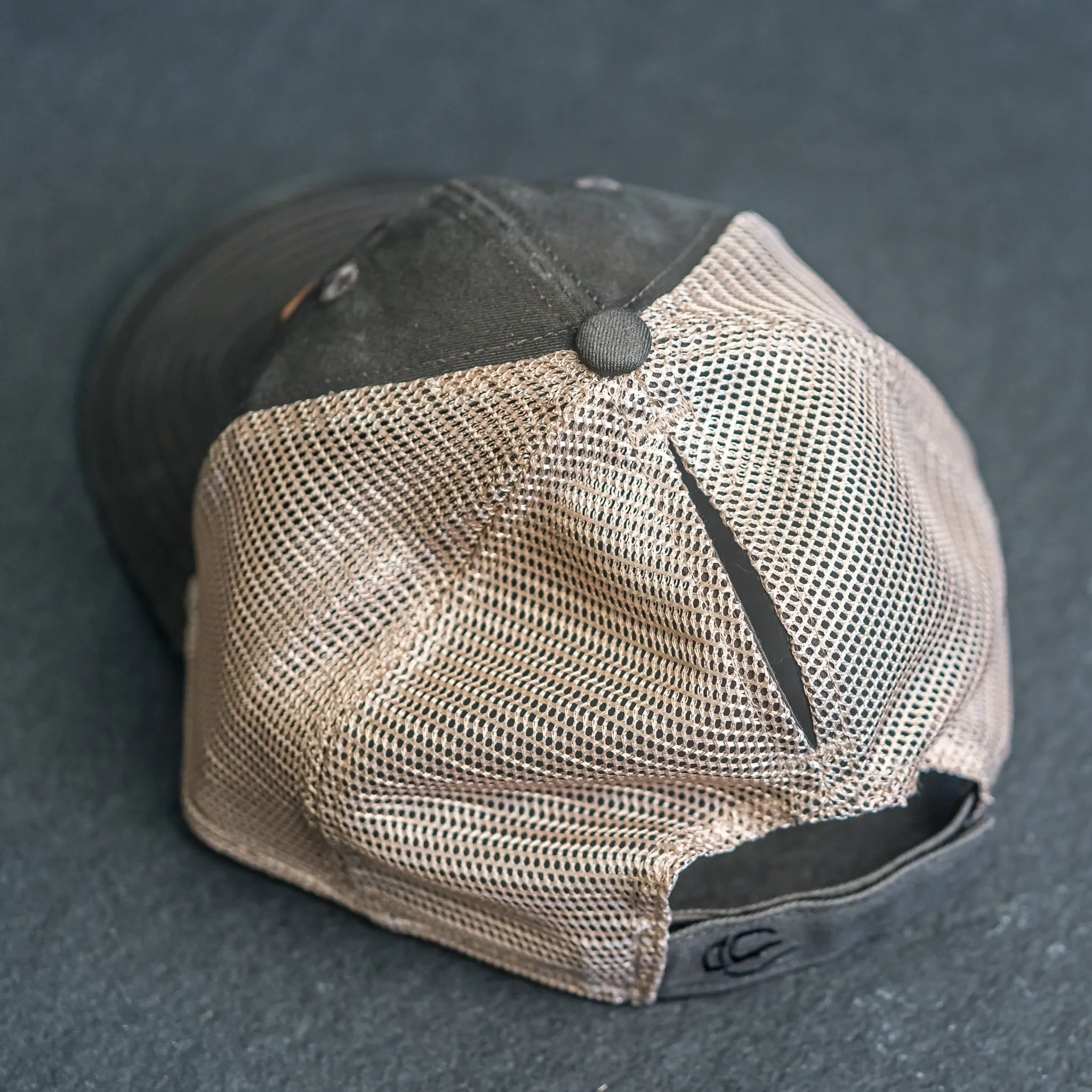 Leather Patch Ponytail Style Hat - Circle Patch - Floral Stamp