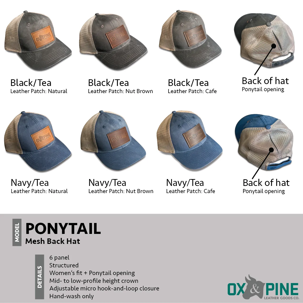 Leather Patch Ponytail Style Hat - Circle Patch - Floral Stamp