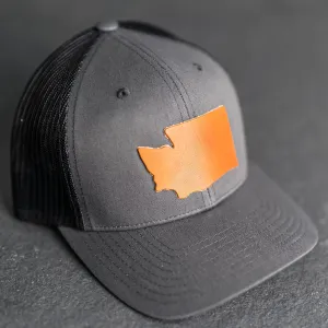 Leather Patch Trucker Style Hat - Washington Shape Patch