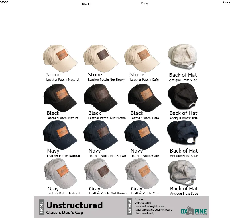 Leather Patch Unstructured Style Hat - Washington Shape