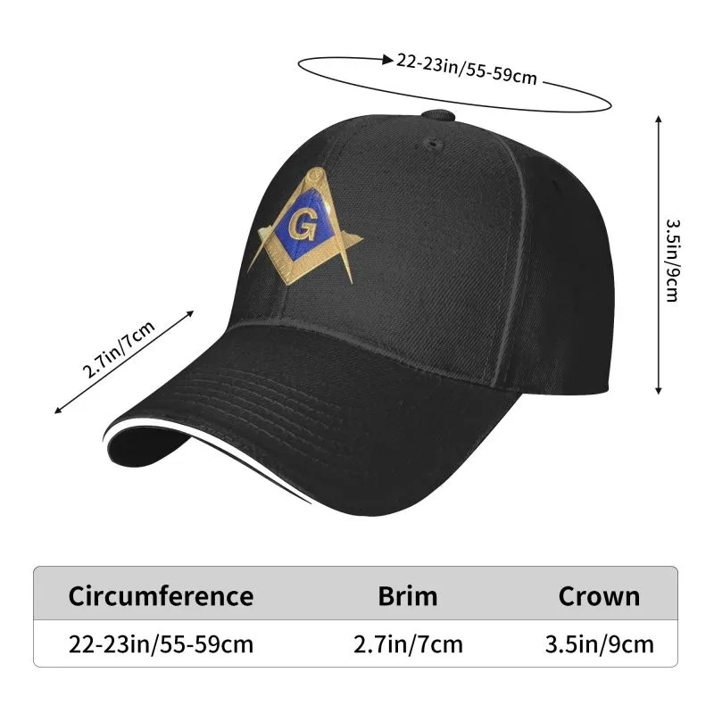 Master Mason Blue Lodge Baseball Cap - Golden Square & Compass G Adjustable Baseball Cap [Multiple Colors]