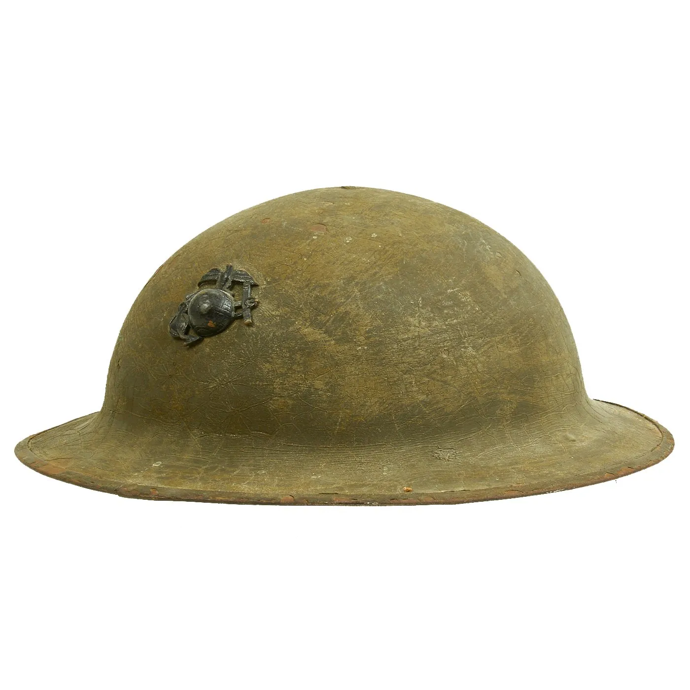 Original WWI U.S. Marine Corps M1917 Doughboy Helmet Shell with EGA Badge & Partial Liner