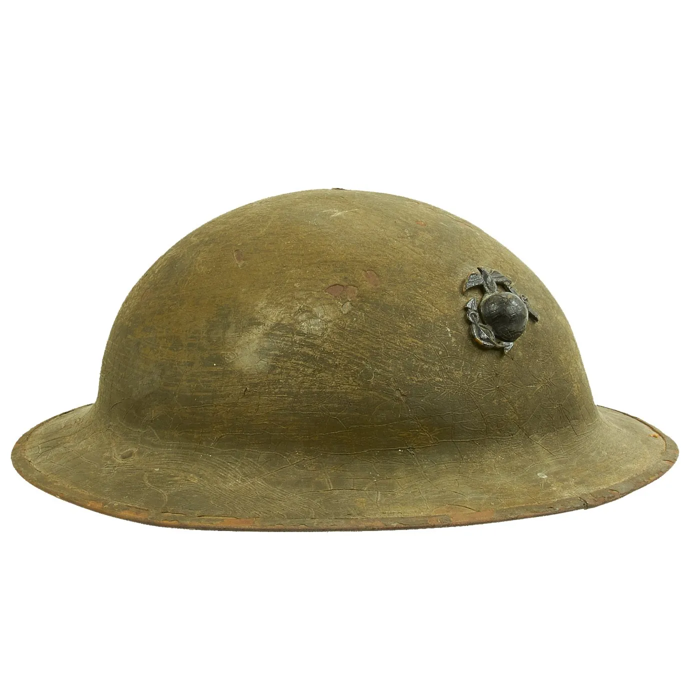 Original WWI U.S. Marine Corps M1917 Doughboy Helmet Shell with EGA Badge & Partial Liner