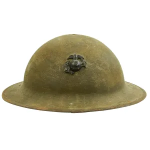 Original WWI U.S. Marine Corps M1917 Doughboy Helmet Shell with EGA Badge & Partial Liner