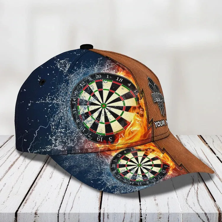 Personalized Dart 3D All Over Printed Baseball Cap, Water and Fire Art Dart Hat for Dart Lovers