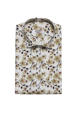 Punekar Cotton White Brown Color Printed Pure Cotton Handmade Formal Shirt for Men's.
