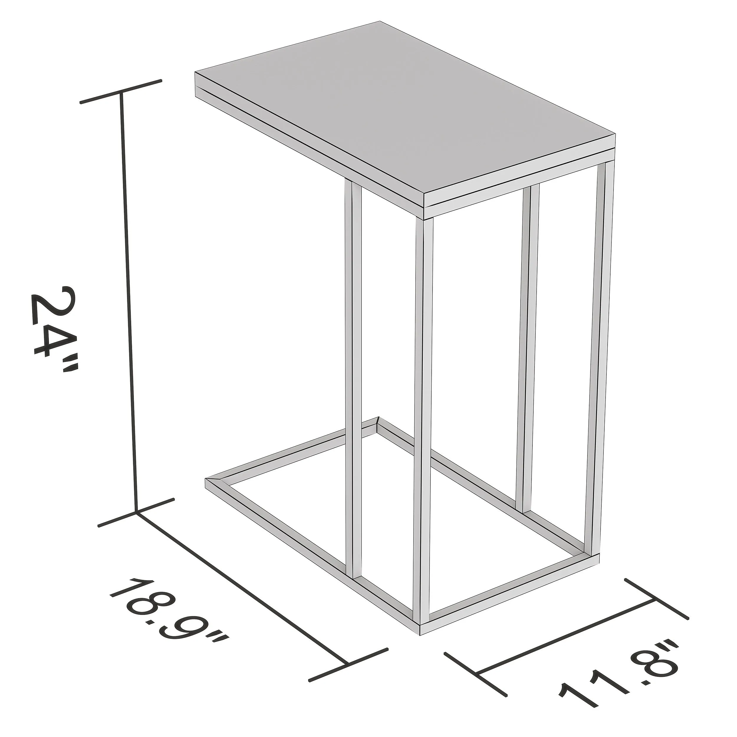 Safdie & Co. Accent Table 19L C-Shaped Glass Black Metal