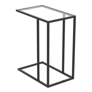 Safdie & Co. Accent Table 19L C-Shaped Glass Black Metal