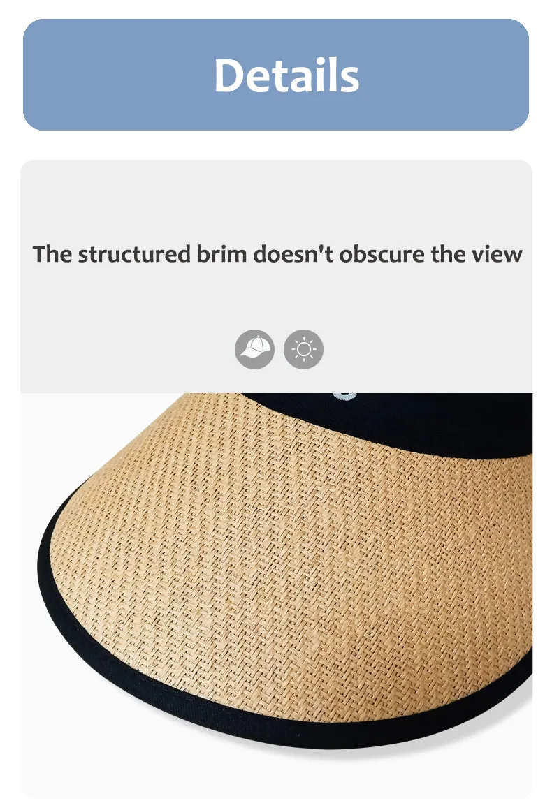Sidiou Group ANNIOU Summer Vinyl Sun Visor Empty Top Sun Hat Beach Cycling Outdoor UV Protection Adjustable Windproof Rope Straw Sun Hats for Ladies