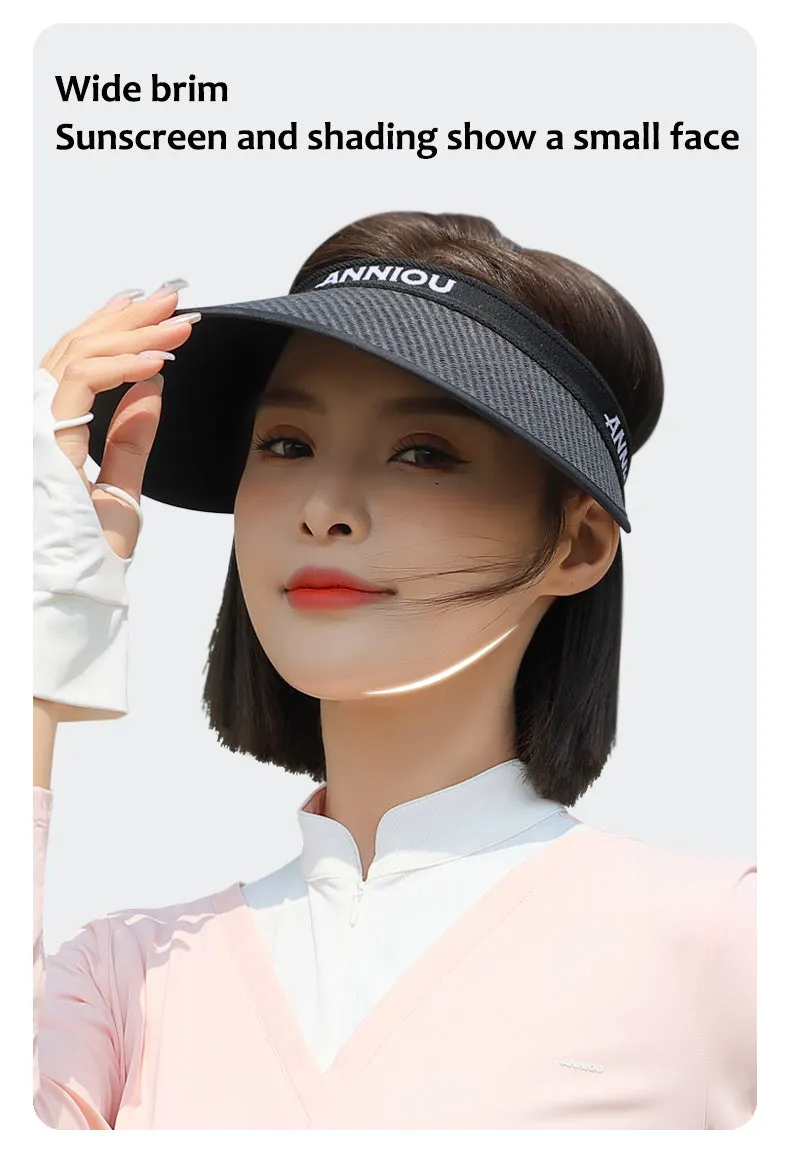 Sidiou Group ANNIOU Summer Vinyl Sun Visor Empty Top Sun Hat Beach Cycling Outdoor UV Protection Adjustable Windproof Rope Straw Sun Hats for Ladies