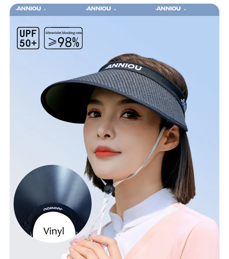 Sidiou Group ANNIOU Summer Vinyl Sun Visor Empty Top Sun Hat Beach Cycling Outdoor UV Protection Adjustable Windproof Rope Straw Sun Hats for Ladies