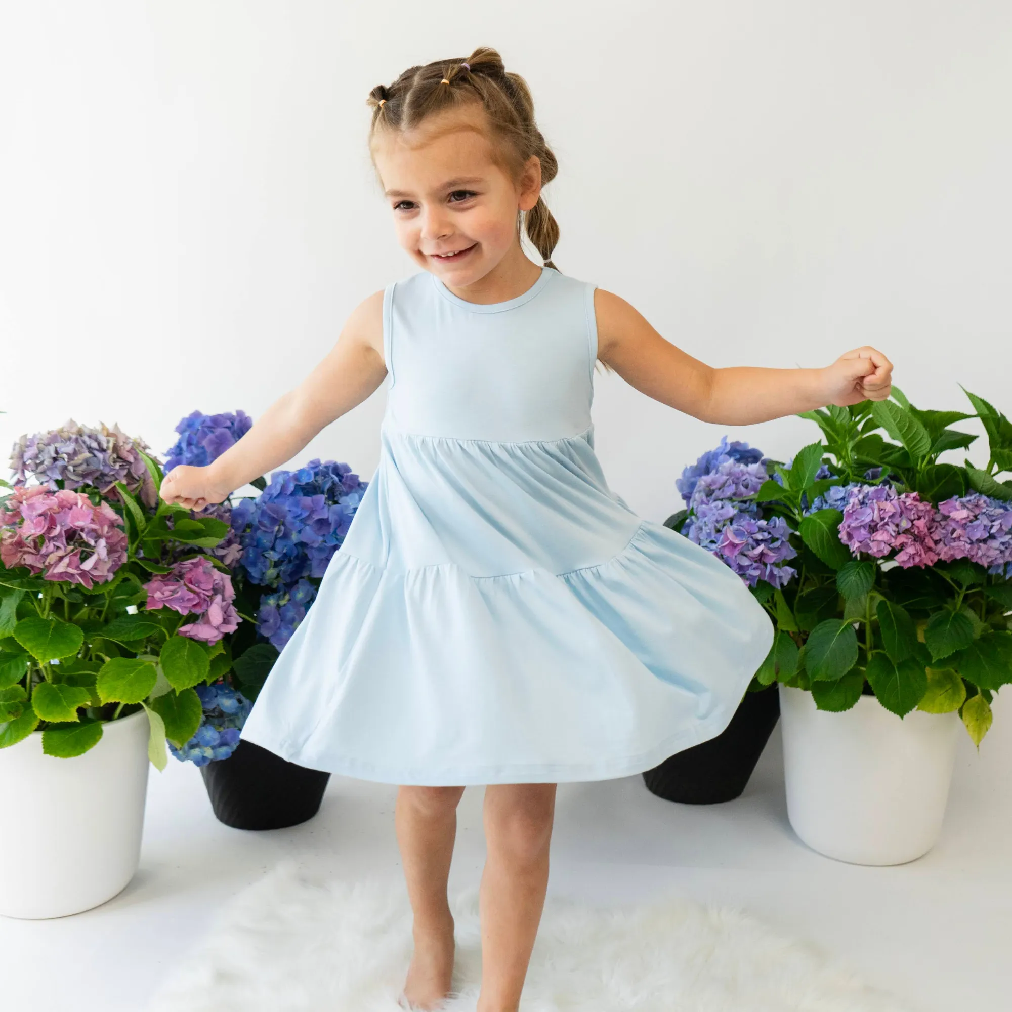 Sleeveless Tiered Dress - Hydrangea Blue