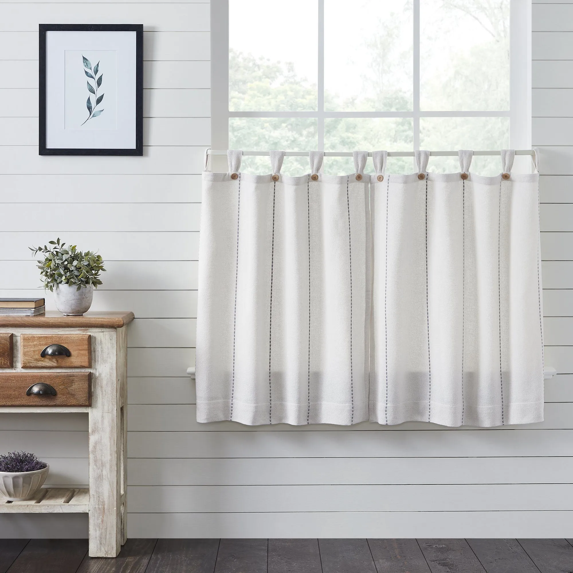 Stitched Burlap White Lined Tier Curtains 36"