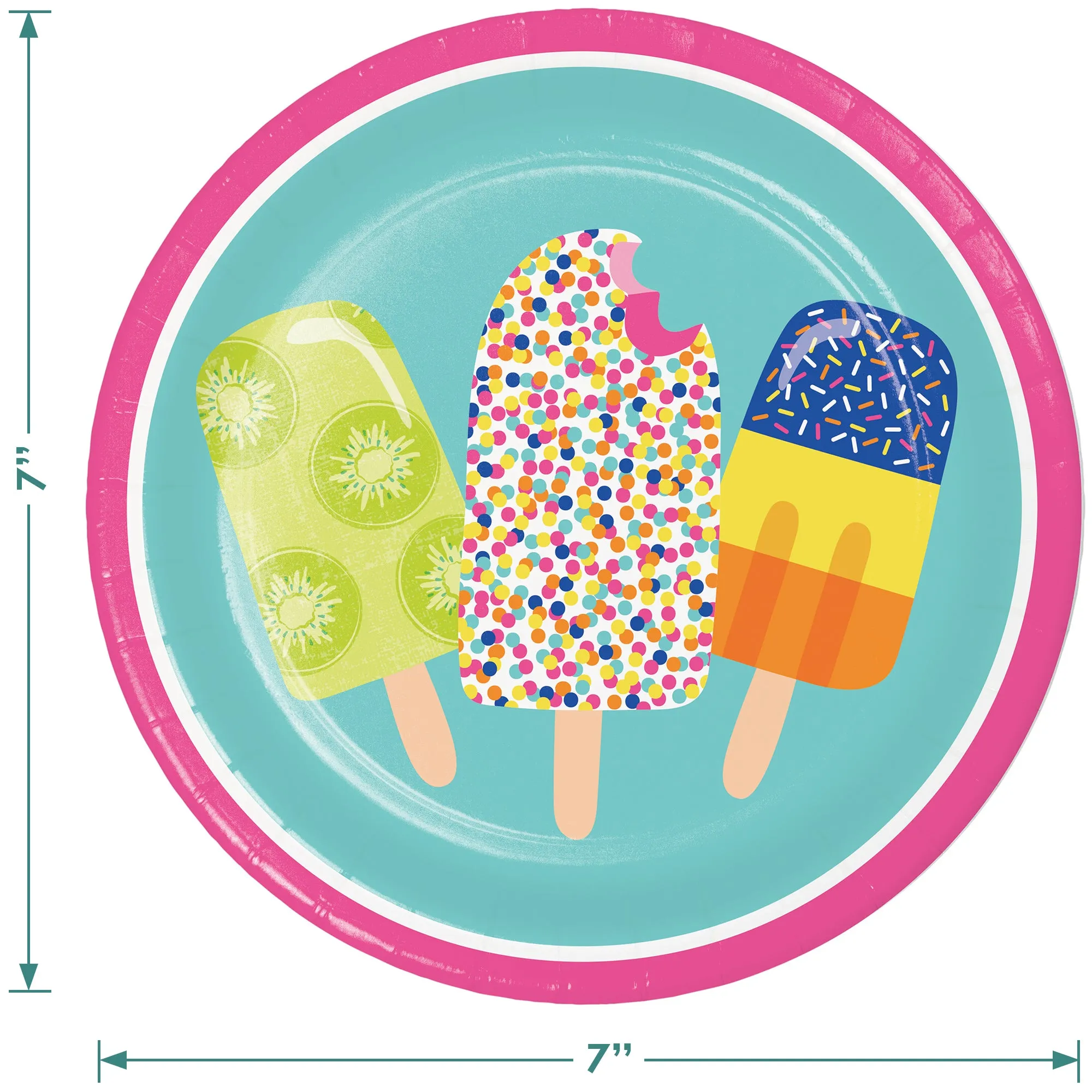 Sweet Summer Treats Ice Cream and Popsicle Round Paper Plates, Napkins, & Forks(Serves 16)