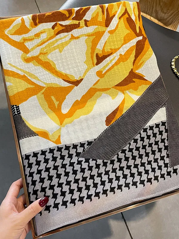 Vintage Houndstooth Floral Printed Scarf