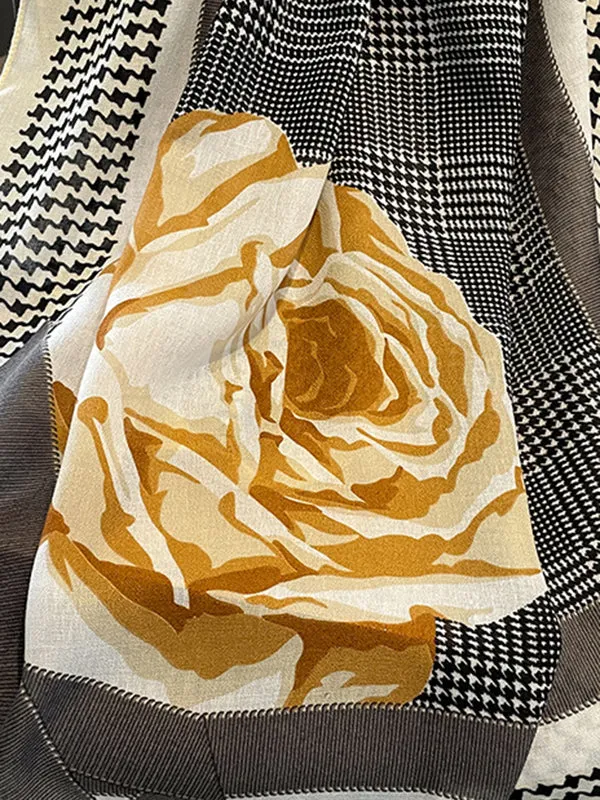 Vintage Houndstooth Floral Printed Scarf