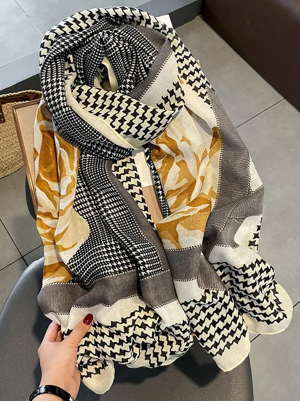 Vintage Houndstooth Floral Printed Scarf