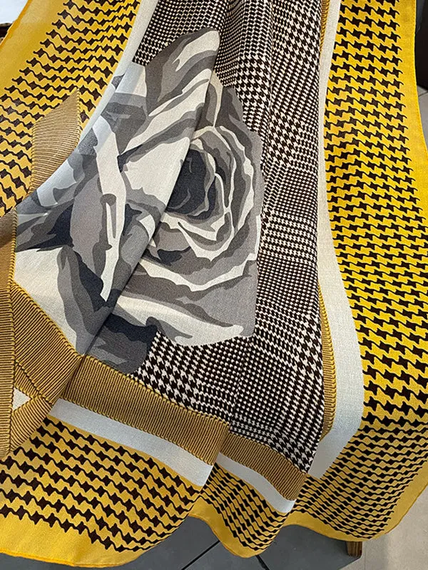 Vintage Houndstooth Floral Printed Scarf