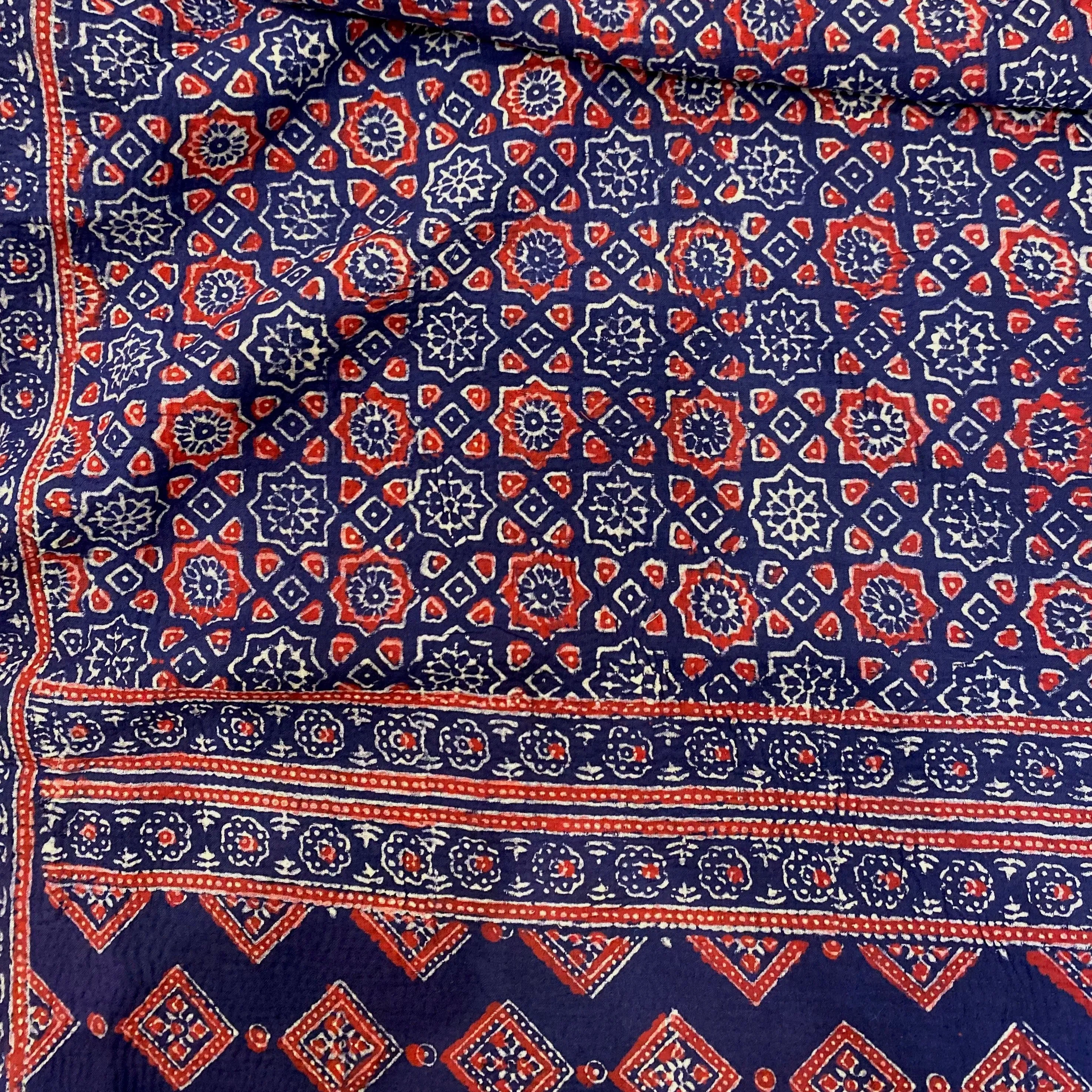 Vintage Kantha Quilt Red and Blue Background W1
