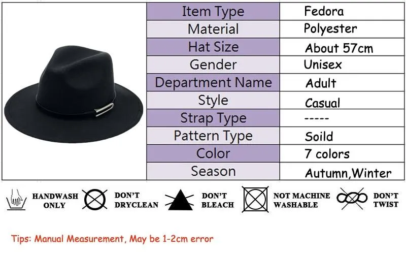 Wide Brim Autumn Vintage Fedora Felt Hat