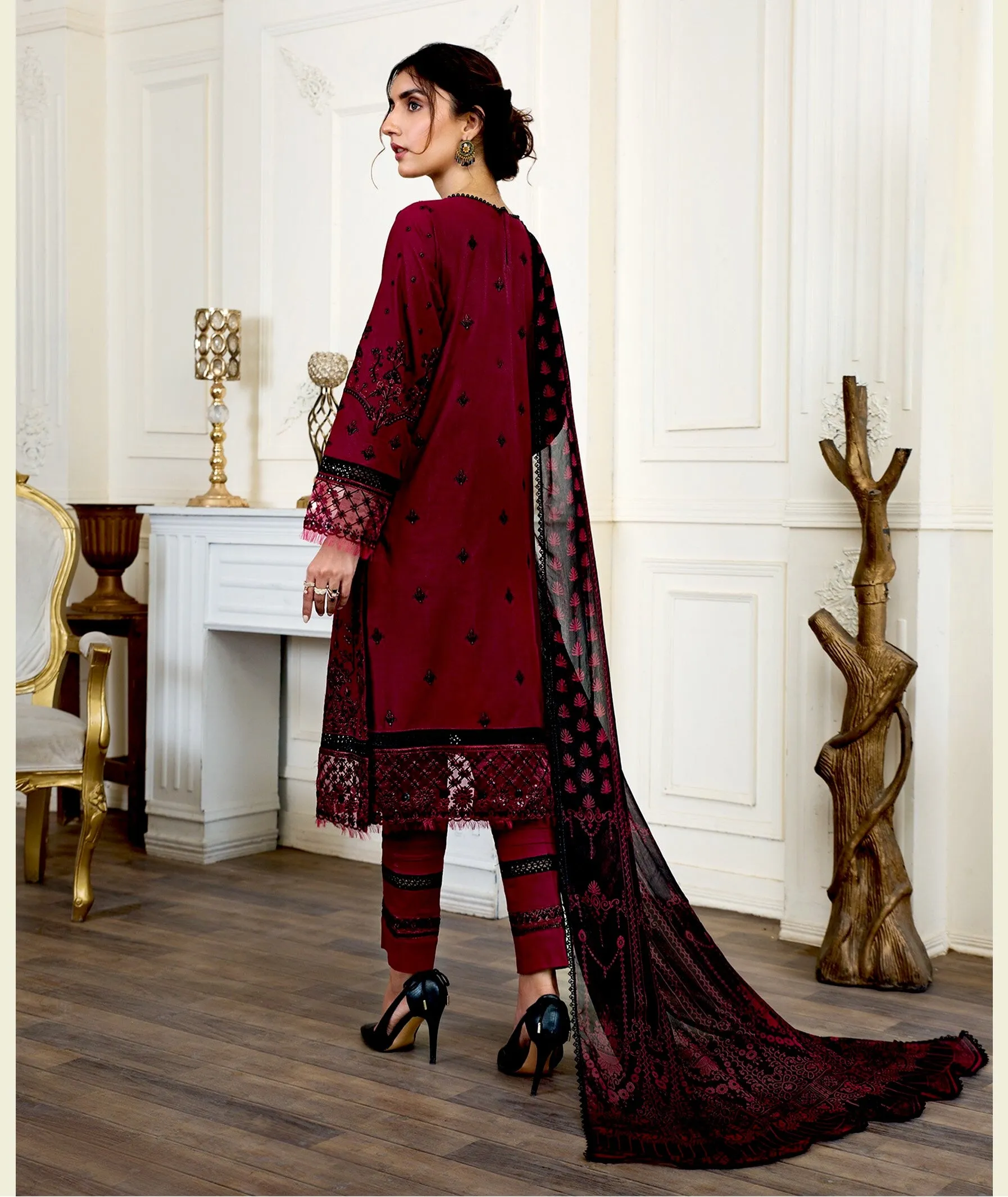 Zarif Festive Eid Lawn Collection – DARK RUBY